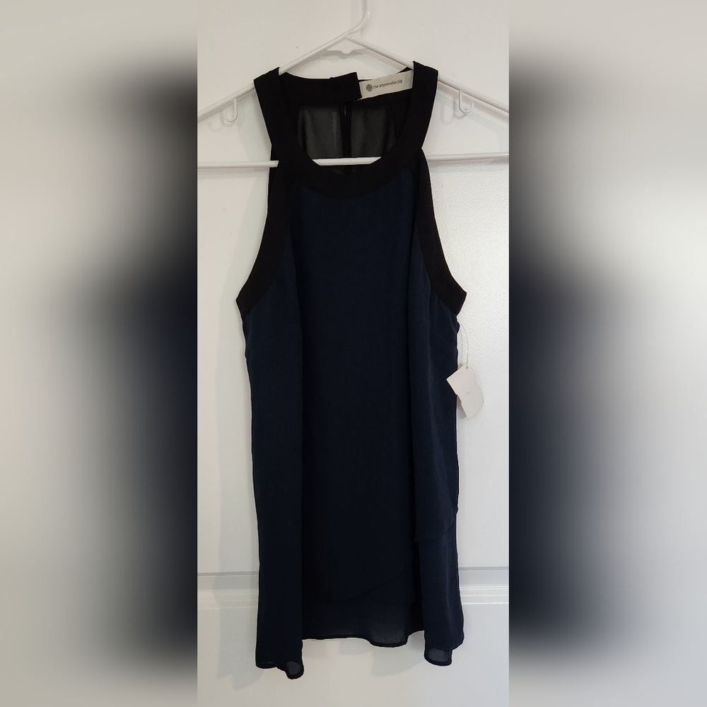 Navy, black trim, sleeveless, top, XS, Impeccable Pig, NWT.
